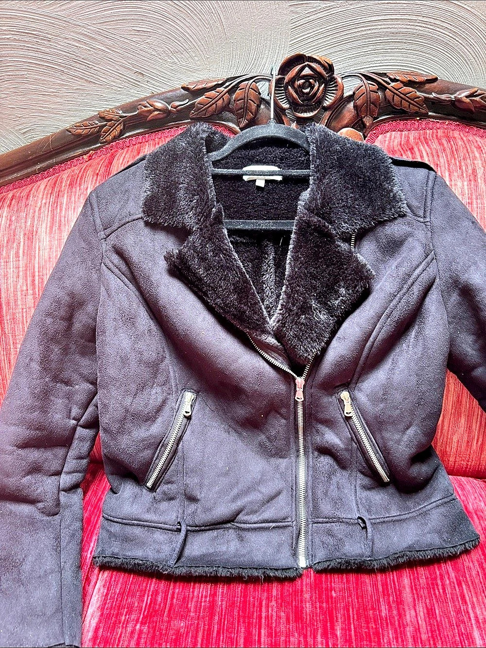 Charlotte Russe Faux Shearling Moto Jacket in Black